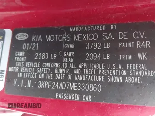 2021 Kia Forte LXS z VIN 3KPF24AD7ME330860, wystawiony jako IAAI lot #41558265 z przebiegiem 100 409 mil mil oraz . Historia ofert i sprzedaży dostępna na DreamBid. Obrazek 9.