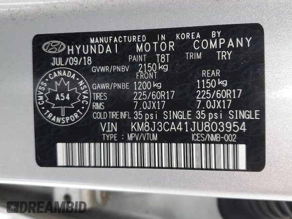 2018 Hyundai Tucson SEL with VIN KM8J3CA41JU803954, listed as a Copart auction lot 88039715 with 49,759 mi miles and Salvage Title. Bid and sale history available at carsss.com. Image 14.