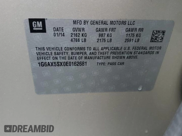 2014 Cadillac CTS Luxury AWD with VIN 1G6AX5SX0E0162681, listed as a Copart auction lot 55647855 with 45,426 mi miles and Salvage Title. Bid and sale history available at DreamBid. Image 12.