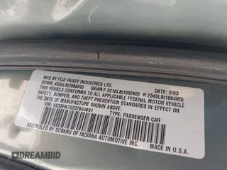 2003 Subaru Legacy Outback with VIN 4S3BH675237644651, listed as a IAAI auction lot 42628092 with 209,522 mi miles and . Bid and sale history available at DreamBid. Image 9.