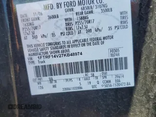 2007 Ford F-150 XL z VIN 1FTRF14V27KB48974, wystawiony jako Copart lot #46954675 z przebiegiem 165 212 mil mil oraz Szkoda całkowita • Salvage title. Historia ofert i sprzedaży dostępna na DreamBid. Obrazek 12.