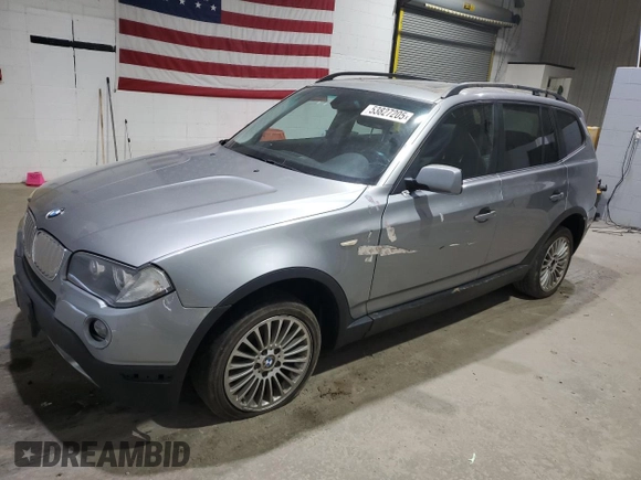 2008 BMW X3 3.0si with VIN WBXPC93408WJ11846, listed as a Copart auction lot 53827205 with 0 mi miles and Clean Title. Bid and sale history available at carsss.com. Image 1.