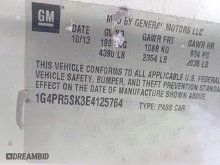 2014 Buick Verano Convenience Group with VIN 1G4PR5SK3E4125764, listed as a IAAI auction lot 41628352 with 168,217 mi miles. Bid and sale history available at carsss.com. Image 9.