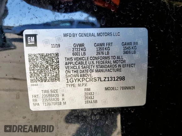 2020 Cadillac XT6 FWD Premium Luxury with VIN 1GYKPCRS7LZ131298, listed as a Copart auction lot 50196605 with 63,320 mi miles and Clean title. Bid and sale history available at DreamBid. Image 13.
