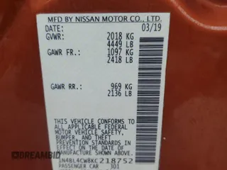 2019 Nissan Altima SR z VIN 1N4BL4CW8KC218752, wystawiony jako Copart lot #58177665 z przebiegiem 92 806 mil mil oraz Szkody całkowita. Historia ofert i sprzedaży dostępna na DreamBid. Obrazek 12.