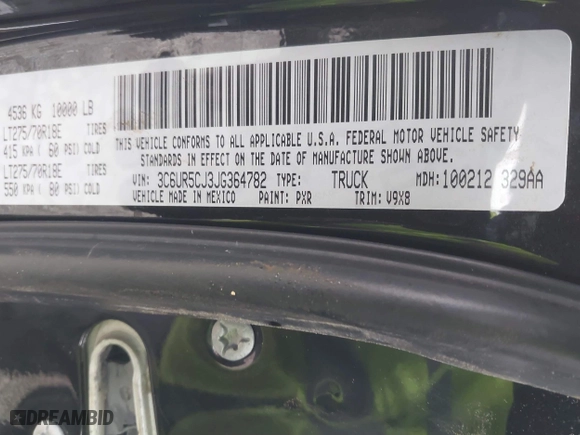 2018 Ram 2500 Tradesman with VIN 3C6UR5CJ3JG364782, listed as a IAAI auction lot 41280809 with 40,819 mi miles. Bid and sale history available at carsss.com. Image 9.