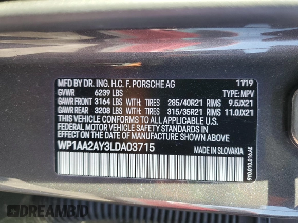 2020 Porsche Cayenne с VIN WP1AA2AY3LDA03715, выставлен на аукционе Copart как лот 46690475 с пробегом Не указан миль и Списание • Salvage title. История ставок и продаж доступна на DreamBid. Изображение 13.