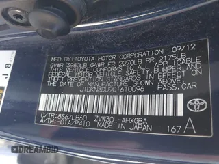 2012 Toyota Prius One with VIN JTDKN3DU9C1610096, listed as a IAAI auction lot 41980917 with 216,546 mi miles and . Bid and sale history available at carsss.com. Image 9.