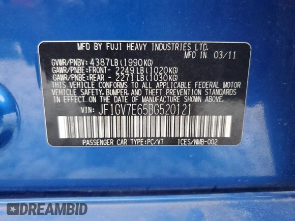 2011 Subaru Impreza Sedan WRX WRX with VIN JF1GV7E65BG520121, listed as a Copart auction lot 87076364 with 95,558 mi miles and Salvage Title. Bid and sale history available at carsss.com. Image 12.