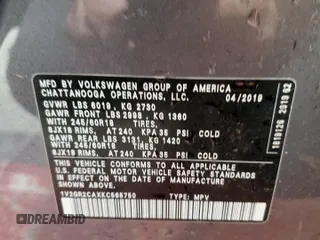 2019 Volkswagen Atlas S z VIN 1V2GR2CAXKC565750, wystawiony jako Copart lot #55911835 z przebiegiem 107 594 mil mil oraz Szkoda całkowita • Salvage title. Historia ofert i sprzedaży dostępna na DreamBid. Obrazek 14.