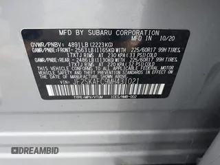 2021 Subaru Forester Premium with VIN JF2SKAFC9MH431021, listed as a IAAI auction lot 42334038 with 37,491 mi miles and . Bid and sale history available at DreamBid. Image 9.