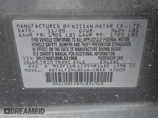 2021 Nissan Versa SV with VIN 3N1CN8EV8ML831968, listed as a IAAI auction lot 41897775 with 82,392 mi miles. Bid and sale history available at carsss.com. Image 9.