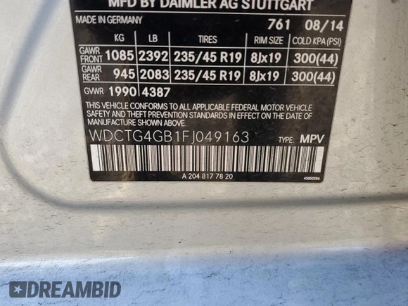 2015 Mercedes-Benz GLA 250 z VIN WDCTG4GB1FJ049163, wystawiony jako Copart lot #82104854 z przebiegiem 102 203 mil mil oraz Szkoda całkowita • Salvage title. Historia ofert i sprzedaży dostępna na DreamBid. Obrazek 15.