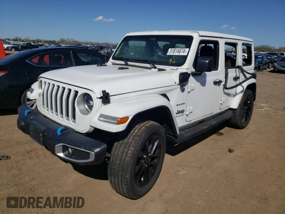 2023 Jeep Wrangler Sahara z VIN 1C4JJXP61PW519599, wystawiony jako Copart lot #51814674 z przebiegiem Nie podano mil oraz Szkoda całkowita • Salvage title. Historia ofert i sprzedaży dostępna na DreamBid. Obrazek 1.