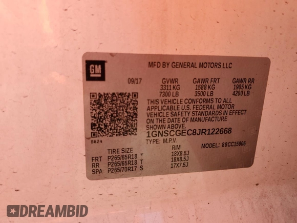 2018 Chevrolet Suburban LS with VIN 1GNSCGEC8JR122668, listed as a Copart auction lot 47901525 with 222,828 mi miles and Clean title. Bid and sale history available at DreamBid. Image 13.