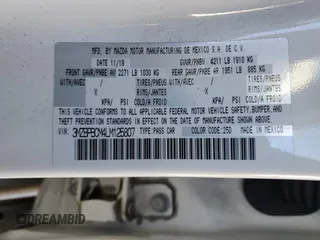 2020 Mazda 3 Select z VIN 3MZBPBCM4LM125807, wystawiony jako Copart lot #85230844 z przebiegiem 43 185 mil mil oraz Szkoda całkowita • Salvage title. Historia ofert i sprzedaży dostępna na DreamBid. Obrazek 13.