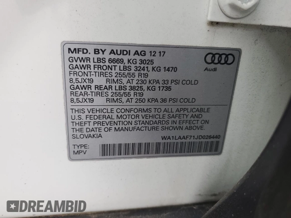2018 Audi Q7 Premium Plus z VIN WA1LAAF71JD026440, wystawiony jako Copart lot #65244445 z przebiegiem Nie podano mil oraz Czysty tytuł • Clean title. Historia ofert i sprzedaży dostępna na DreamBid. Obrazek 13.