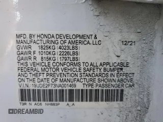 2022 Acura ILX Premium with VIN 19UDE2F73NA001469, listed as a Copart auction lot 85269574 with 27,485 mi miles and Salvage Title. Bid and sale history available at DreamBid. Image 13.