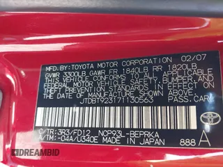 2007 Toyota Yaris with VIN JTDBT923171130563, listed as a IAAI auction lot 38763237 with 180,320 mi miles. Bid and sale history available at carsss.com. Image 9.