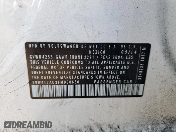 2015 Volkswagen Golf GTI Autobahn with VIN 3VW4T7AU3FM030650, listed as a Copart auction lot 70956524 with 114,325 mi miles and Salvage Title. Bid and sale history available at carsss.com. Image 12.