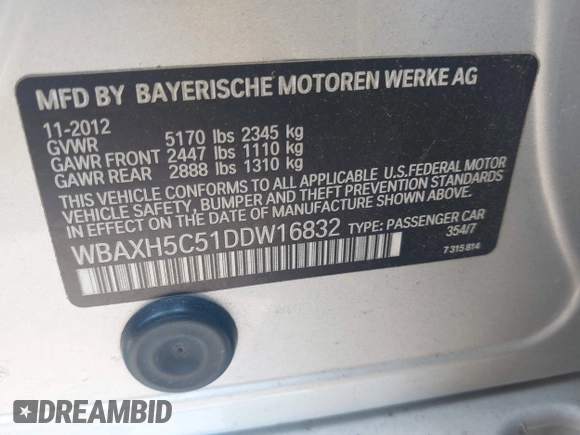 2013 BMW 5 Series 528i xDrive z VIN WBAXH5C51DDW16832, wystawiony jako IAAI lot #42428437 z przebiegiem 209 305 mil mil oraz . Historia ofert i sprzedaży dostępna na DreamBid. Obrazek 9.