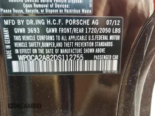 2013 Porsche Boxster с VIN WP0CA2A82DS112755, выставлен на аукционе Copart как лот 74133754 с пробегом Не указан миль и На запчасти • Non repairable. История ставок и продаж доступна на DreamBid. Изображение 13.
