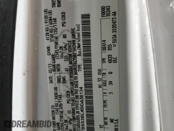 2013 Ford Econoline Passenger XL with VIN 1FBSS3BL4DDA56134, listed as a Copart auction lot 56230655 with 156,113 mi miles and Salvage title. Bid and sale history available at DreamBid. Image 15.