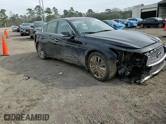 2023 Infiniti Q50 Luxe with VIN JN1EV7BP5PM510800, listed as a Copart auction lot 46805035 with 35,446 mi miles and Salvage Title. Bid and sale history available at DreamBid. Image 10.