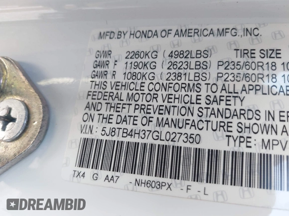 2016 Acura RDX with VIN 5J8TB4H37GL027350, listed as a IAAI auction lot 42059090 with 99,636 mi miles and . Bid and sale history available at DreamBid. Image 9.