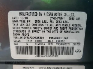 2019 Infiniti Q50 3.0t Signature Edition with VIN JN1EV7AP0KM515302, listed as a Copart auction lot 88925315 with 94,950 mi miles and Salvage Title. Bid and sale history available at carsss.com. Image 12.