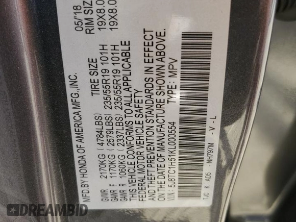 2019 Acura RDX w/Technology Pkg with VIN 5J8TC1H51KL000554, listed as a Copart auction lot 50079825 with 77,785 mi miles and Salvage Title. Bid and sale history available at carsss.com. Image 14.