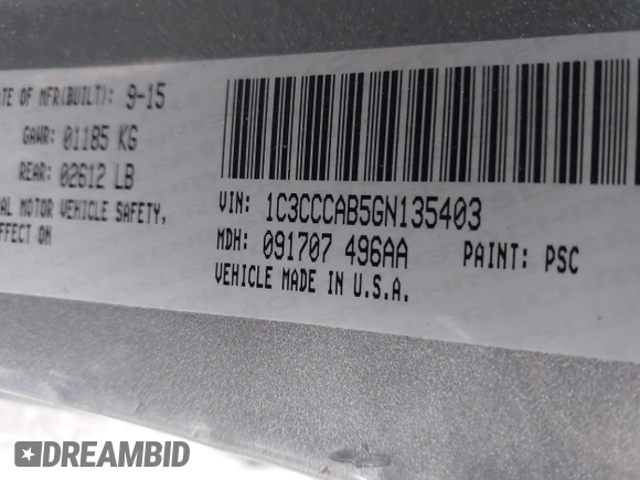 2016 Chrysler 200 Limited with VIN 1C3CCCAB5GN135403, listed as a IAAI auction lot 42015848 with 196,798 mi miles and . Bid and sale history available at carsss.com. Image 9.