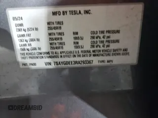 2024 Tesla Model Y Long Range with VIN 7SAYGDEE3RA293367, listed as a Copart auction lot 88109015 with 16,109 mi miles and Salvage Title. Bid and sale history available at DreamBid. Image 13.
