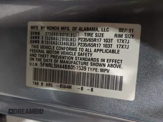 2011 Honda Odyssey EX with VIN 5FNRL5H44BB051539, listed as a IAAI auction lot 42119192 with 207,522 mi miles and . Bid and sale history available at carsss.com. Image 9.
