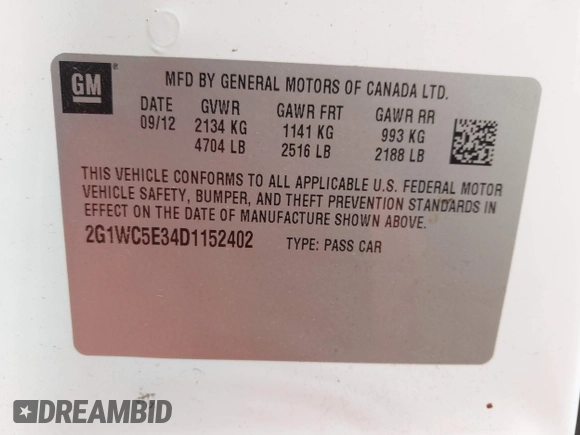 2013 Chevrolet Impala LTZ with VIN 2G1WC5E34D1152402, listed as a IAAI auction lot 41838035 with 214,088 mi miles and . Bid and sale history available at DreamBid. Image 9.