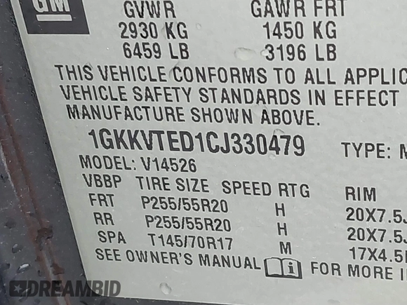 2012 GMC Acadia Denali with VIN 1GKKVTED1CJ330479, listed as a IAAI auction lot 40865663 with 215,430 mi miles. Bid and sale history available at carsss.com. Image 9.