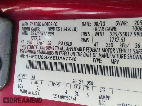 2014 Ford Escape SE with VIN 1FMCU0GX5EUA57746, listed as a IAAI auction lot 41825217 with 150,496 mi miles. Bid and sale history available at carsss.com. Image 9.