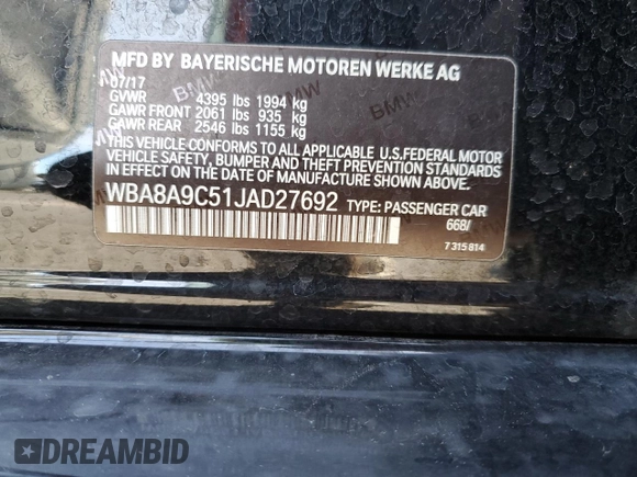 2018 BMW 3 Series 320i with VIN WBA8A9C51JAD27692, listed as a Copart auction lot 80269094 with 67,429 mi miles and Salvage Title. Bid and sale history available at carsss.com. Image 14.