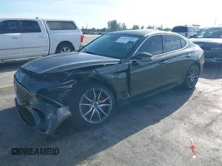 2025 Genesis G70 2.5T with VIN KMTG34SC7SU156246, listed as a IAAI auction lot 42788575 with 7,842 mi miles and . Bid and sale history available at DreamBid. Image 2.