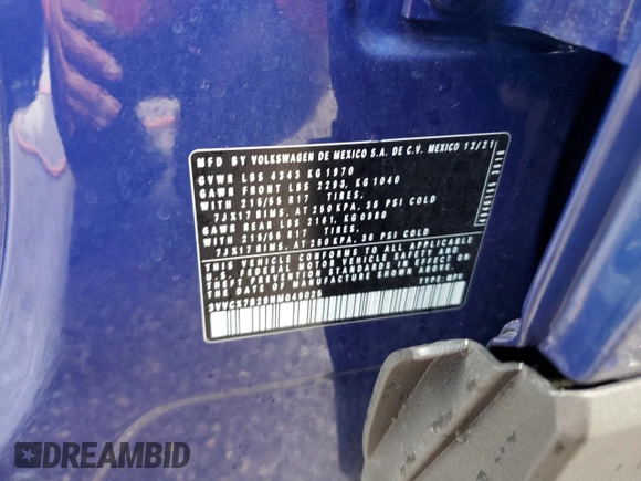 2022 Volkswagen Taos S z VIN 3VVCX7B29NM049025, wystawiony jako Copart lot #56908815 z przebiegiem 19 655 mil mil oraz Szkoda całkowita • Salvage title. Historia ofert i sprzedaży dostępna na DreamBid. Obrazek 14.
