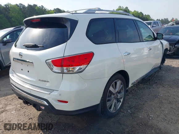 2015 Nissan Pathfinder Platinum with VIN 5N1AR2MN3FC641223, listed as a IAAI auction lot 42013024 with 148,673 mi miles and . Bid and sale history available at DreamBid. Image 4.