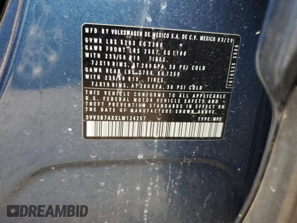 2020 Volkswagen Tiguan SE z VIN 3VV3B7AXXLM124257, wystawiony jako Copart lot #53740795 z przebiegiem 63 455 mil mil oraz Szkoda całkowita • Salvage title. Historia ofert i sprzedaży dostępna na DreamBid. Obrazek 13.