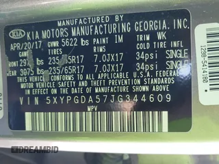 2018 Kia Sorento LX V6 with VIN 5XYPGDA57JG344609, listed as a IAAI auction lot 41626989 with 1 mi miles. Bid and sale history available at carsss.com. Image 9.