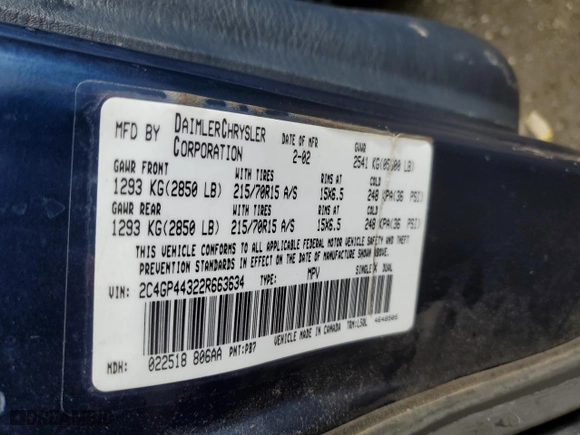 2002 Chrysler Town & Country LX with VIN 2C4GP44322R663634, listed as a Copart auction lot 42692075 with 232,709 mi miles and Salvage Title. Bid and sale history available at carsss.com. Image 14.