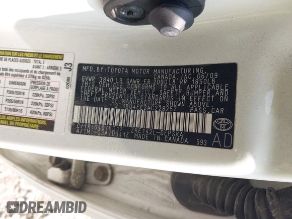 2010 Toyota Corolla with VIN 2T1BU4EE2AC228257, listed as a IAAI auction lot 42428879 with 223,589 mi miles and . Bid and sale history available at DreamBid. Image 9.