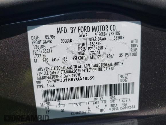 2007 Ford Explorer Sport Trac XLT z VIN 1FMEU31K67UA18559, wystawiony jako IAAI lot #40156484 z przebiegiem 245 853 mil mil oraz . Historia ofert i sprzedaży dostępna na DreamBid. Obrazek 9.