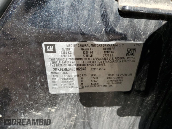 2014 GMC Terrain SLE with VIN 2GKFLRE34E6182040, listed as a Copart auction lot 87673205 with 150,704 mi miles and Clean title. Bid and sale history available at DreamBid. Image 13.