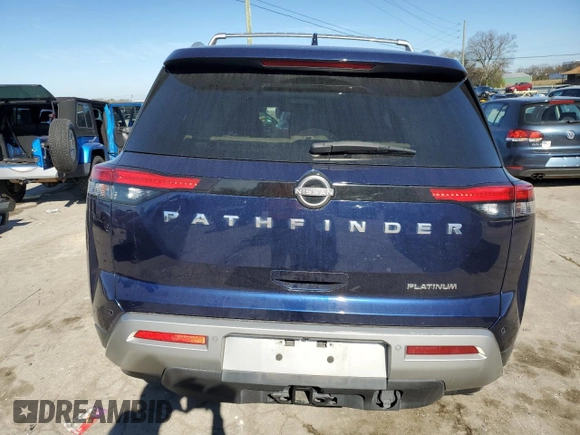 2022 Nissan Pathfinder Platinum with VIN 5N1DR3DH1NC219172, listed as a Copart auction lot 80288214 with 57,108 mi miles and Salvage title. Bid and sale history available at DreamBid. Image 6.