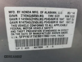 2014 Honda Ridgeline Sport with VIN 5FPYK1F7XEB011983, listed as a Copart auction lot 64146835 with 121,345 mi miles and Salvage title. Bid and sale history available at DreamBid. Image 12.