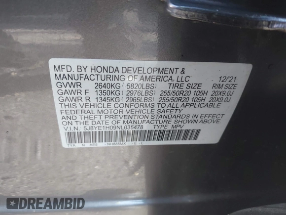 2022 Acura MDX w/A-Spec Package with VIN 5J8YE1H09NL035478, listed as a IAAI auction lot 41911403 with 77,529 mi miles. Bid and sale history available at carsss.com. Image 9.